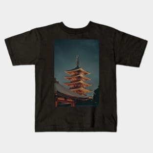 horyuji tokyo temple, dark temple design, aesthetic art Kids T-Shirt